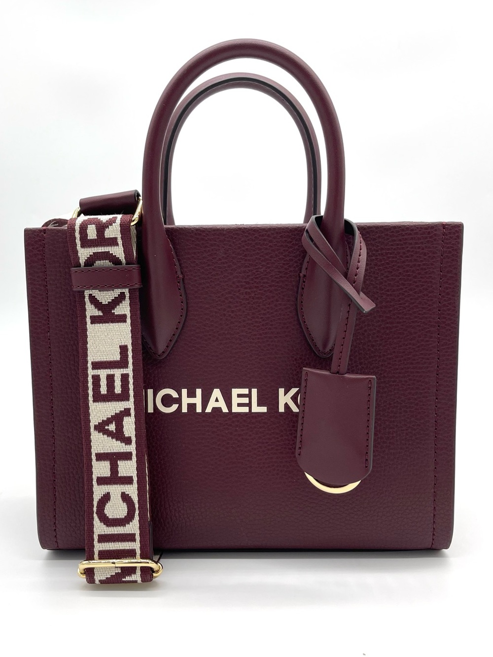 Michael Kors Maroon Leather Satchel with Branded Strap